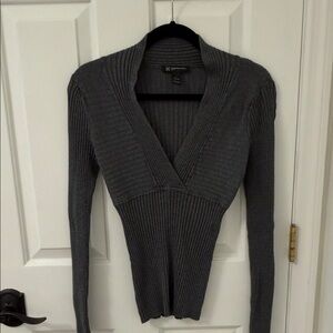 INC International Concepts Gray Ribbed Sweater Top